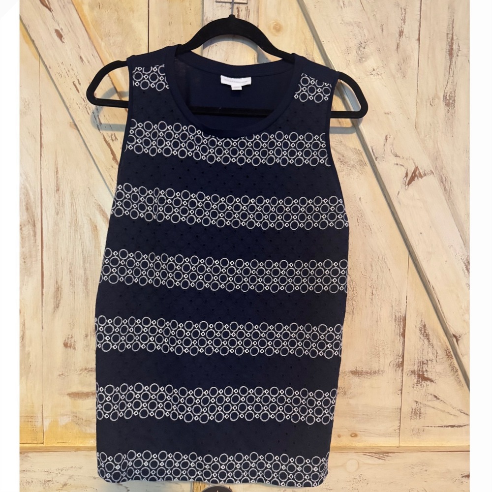 Charter Club Embroidered Eyelet Tank Top, Intrepid Navy Blue & White Size PXL